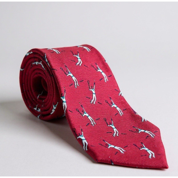 Polo Ralph Lauren Men’s Tie Vintage Red Silk Tennis Player Novelty Handmade USA - Picture 1 of 11